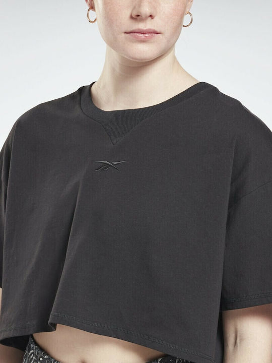 Studio Γυναικείο Αθλητικό Crop Top Κοντομάνικο Μαύρο