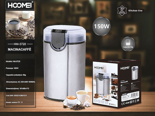 Hoomei Electric Coffee Grinder 150W for 50gr Beans Silver