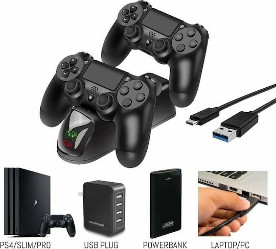 Orzly Dual charging Dock Βάση για 2 χειριστήρια PS4 Μαύρη 2PS4DOCDUAL
