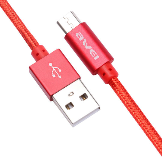 Awei Braided USB 2.0 to micro USB Cable Κόκκινο 0.3m (CL-10)