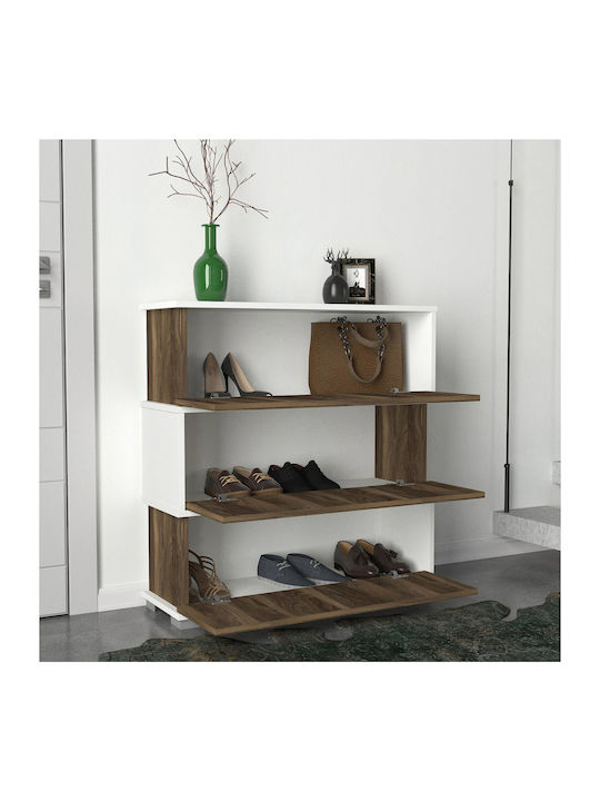Mirabell Wooden Shoe Organizer with 3 Shelves White / Walnut 90x30x93cm