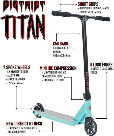 District Kids Scooter Titan 2-Wheel Freestyle White