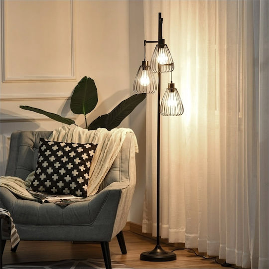 HomCom Vintage Stehleuchte H170xB35cm. mit Fassung für Lampe E27 Schwarz