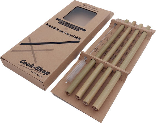 Cook-Shop Eco Straws Καλαμάκια Μπαμπού Καφέ με Βουρτσάκι 4τμχ