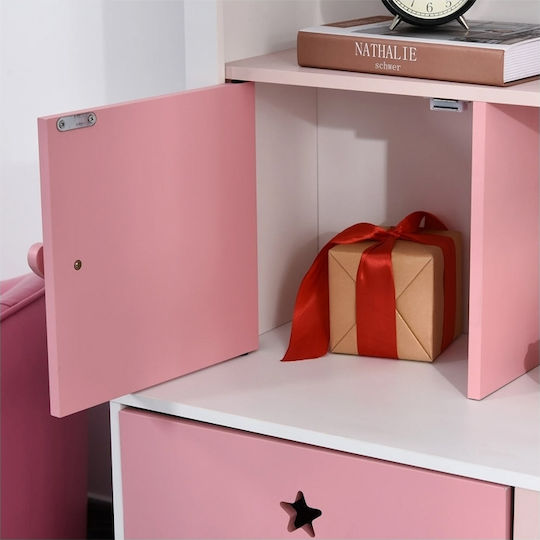 Holzbibliothek für Kinder mit 4 Regalen & 2 herausnehmbaren Schubladen Bücherregal Boden Rosa 80x34x130cm