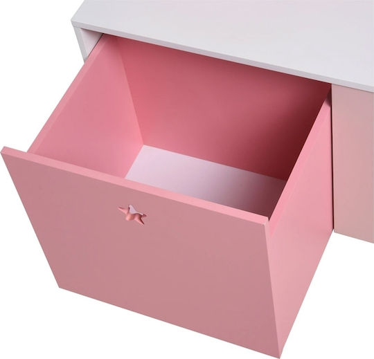 Kids Wooden Bookcase Wooden Children's Bookcase with 4 Shelves & 2 Removable Drawers Pink 80x34x130cm