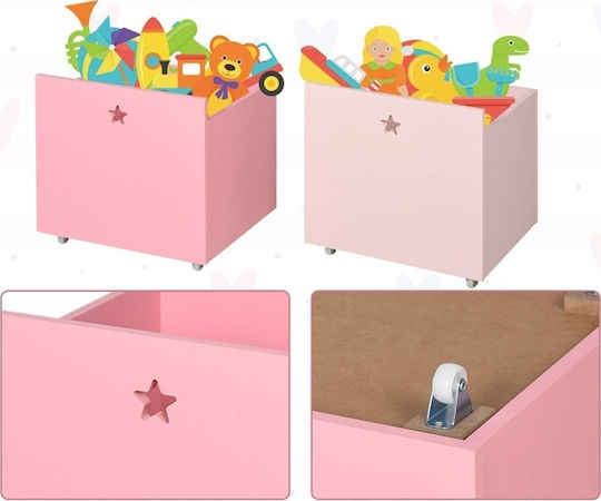 Kids Wooden Bookcase Wooden Children's Bookcase with 4 Shelves & 2 Removable Drawers Pink 80x34x130cm