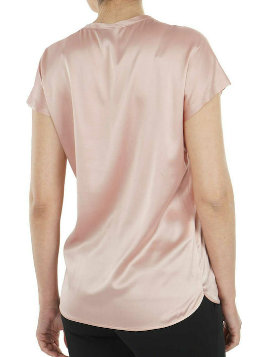Pinko Women's Summer Blouse Satin Short Sleeve Pink
