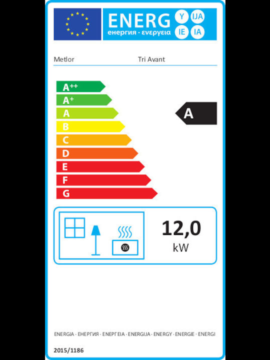 Metlor Tri Avant Ενεργειακό Τζάκι Ξύλου Αερόθερμο 12kW Τρίπλευρο με Σταθερή Πόρτα