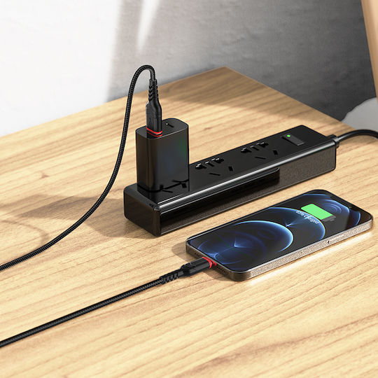 Hoco Victory X59 Braided USB-A la Cablu Lightning 12W Negru 1m (HC-X59-LIGHT-BLC)
