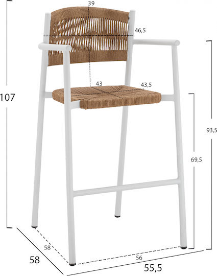 Gartenhocker Für Bar Außeneinsatz Aus Aluminium Weiß 55,5x58x107cm