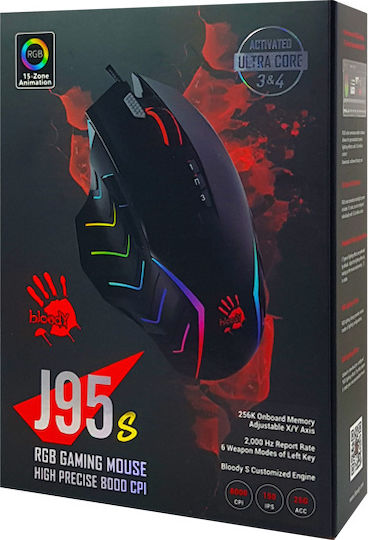 A4Tech Bloody J95s RGB Gaming Mouse 8000 DPI Black