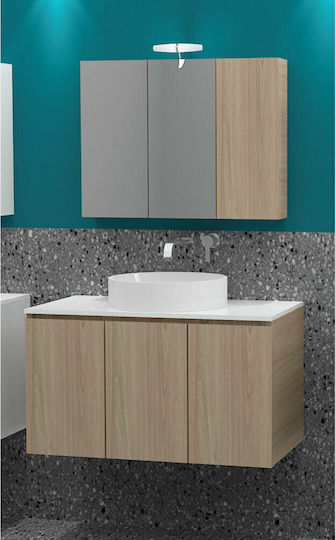 Drop Verona 90 Top Waschtisch mit Waschbecken & Spiegel Glanzlack L90xB45xH50cm Beige