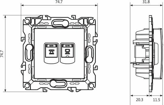 Aca Prime Διπλή Πρίζα Δικτύου και Τηλεφώνου RJ45/RJ11 χωρίς Πλαίσιο Τύπου Cat6 σε Λευκό Χρώμα 1000113401