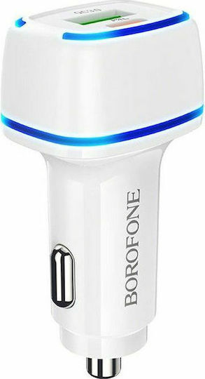Borofone BZ14A Auto-Ladegerät 20W 3A mit Anschlüssen: 1xUSB 1xType-C Weiß Farbe