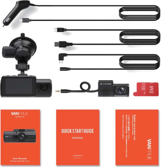 Vantrue Dashcam N4 2.5K Set Camera DVR Auto 1440P cu Ecran 2.45" pentru Parbriz cu ventuză de aspirație & Camera de Marsarier