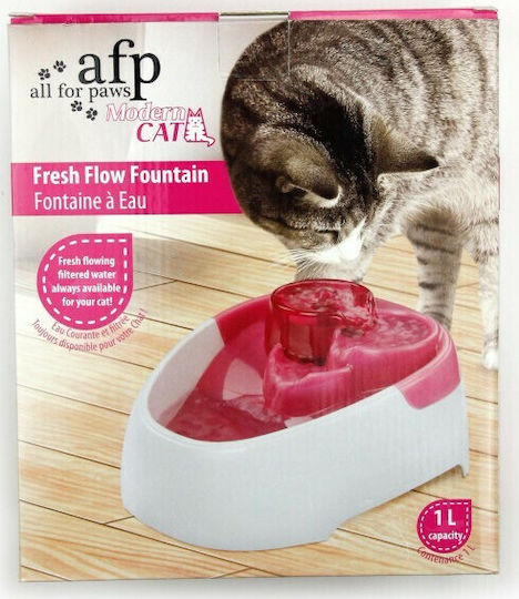 All For Paws Modern Cat Plastic Waterer / Fountain for Dog & Cat 1lt 13cm in Fuchsia Color