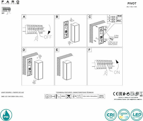 Faro Barcelona Pivot Επιτοίχια Εξωτερική Πλαφονιέρα E27 IP65 26x8.6εκ.