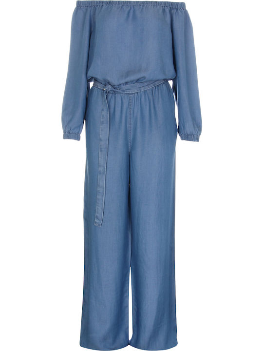 Γυναικεία Off-Shoulder Ολόσωμη Φόρμα Μπλε