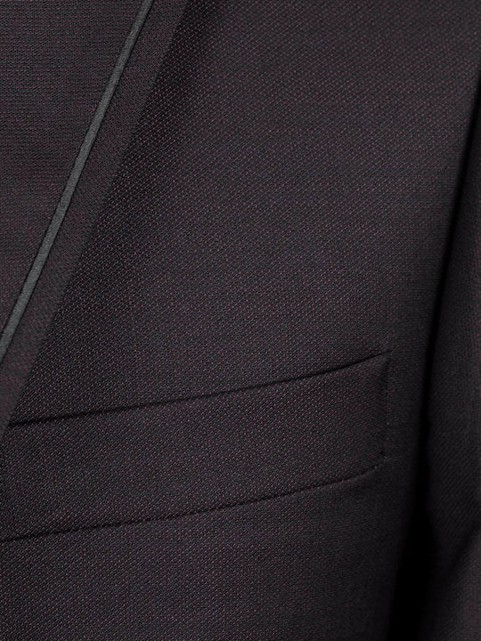 Χειμερινό Ανδρικό Γαμπριάτικο Κοστούμι Με Γιλέκο με Στενή Εφαρμογή Μωβ