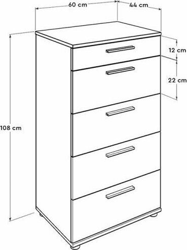 Kommode Schlafzimmer Holz Trendline mit 5 Schubladen Weiß 60x44x108cm