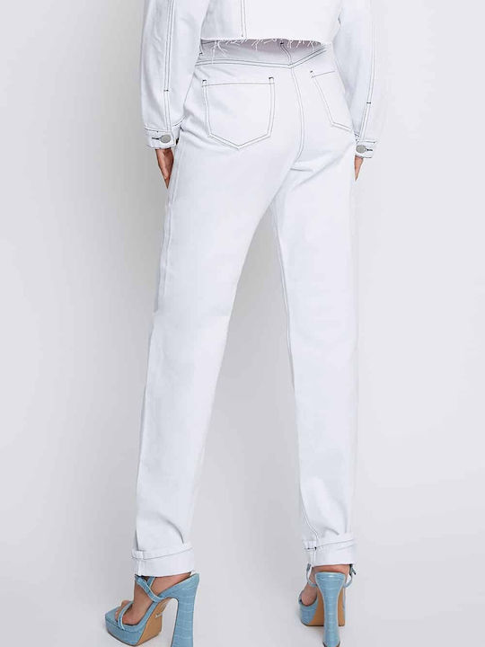 Glamorous High Waist Women's Jean Trousers in Straight Line White