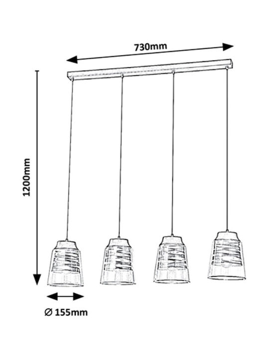 Rabalux Zenaida Pendant Chandelier Rail for 4 Bulbs E27 Black