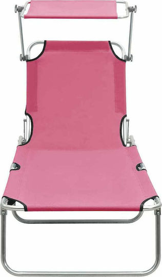 vidaXL Foldable Aluminum Beach Sunbed Pink with Shader 187x57.5x27cm