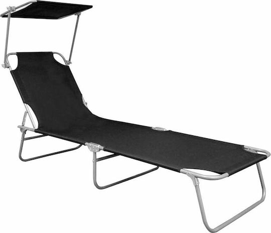vidaXL Strandliegen Schwarz Faltbar mit Sonnenschirm 188.5x57.5x27cm. 1Stück