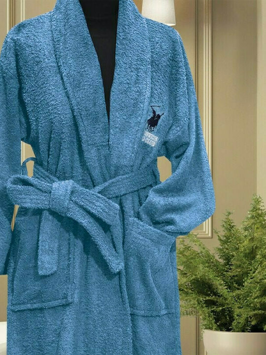 Greenwich Polo Club 2604 Men's Collar Bathrobe Σιέλ