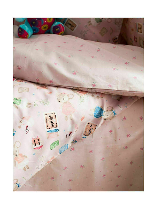 Vesta Home Σετ Βρεφικά Σεντόνια Κούνιας Βαμβακερά Mouse Ροζ 120x165εκ. 3τμχ