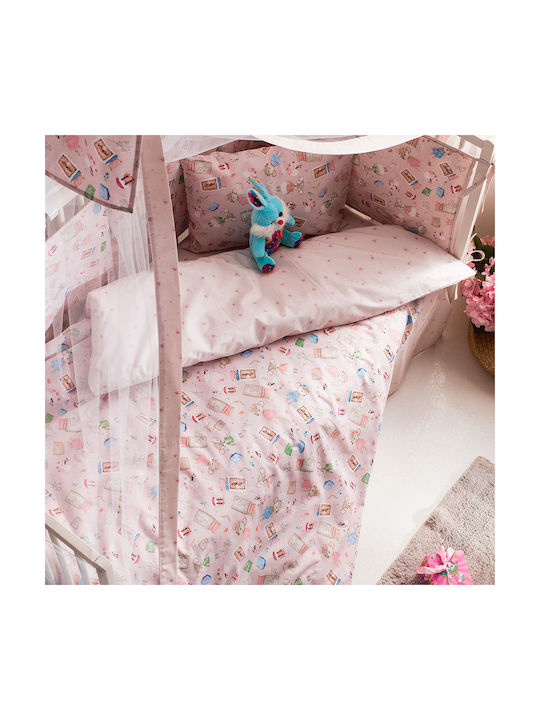 Vesta Home Σετ Βρεφικά Σεντόνια Κούνιας Βαμβακερά Mouse Ροζ 120x165εκ. 3τμχ