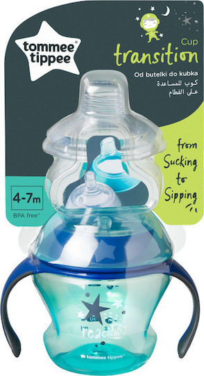 Tommee Tippee Transition Cup Educational Sippy Cup Plastic with Handles Blue turquoise star for 4m+m+ 150ml