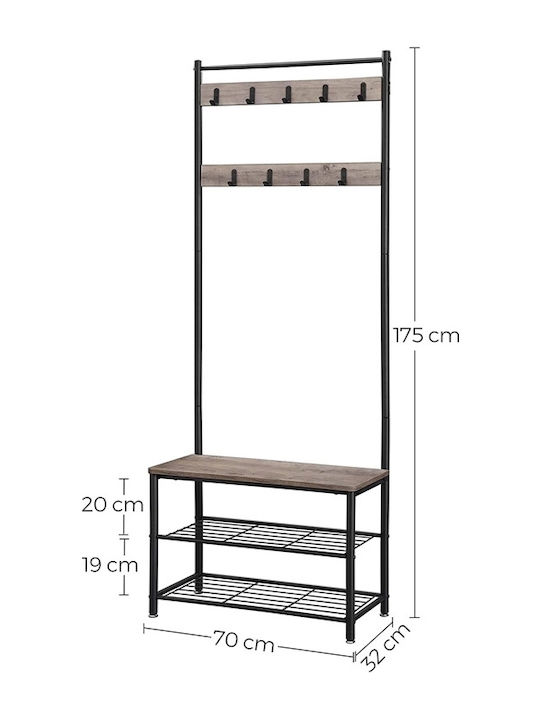 Entry Furniture with Hanger & Shoe Rack Gray 70x32x175cm