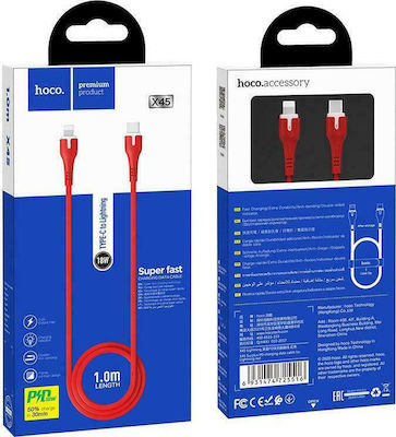 Hoco X45 Surplus PD LED / Braided USB-C to Lightning Cable 18W Κόκκινο 1m (HC-X45LR-PD)