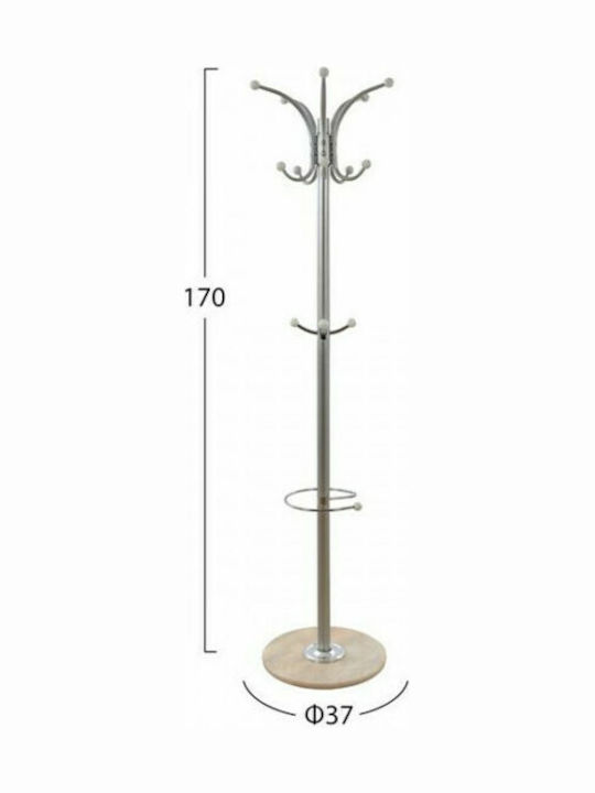 Freebox Metallic Coat Rack with Umbrella Holder Silver 37x37x170cm