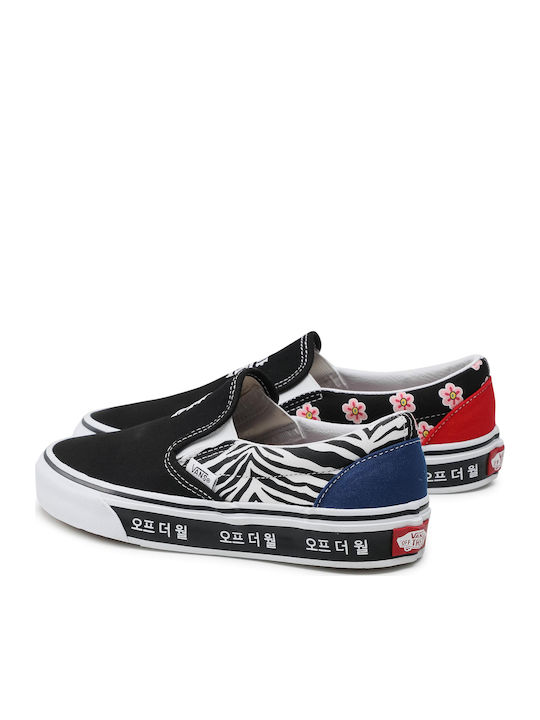 Korean Typography Classic Women's Canvas Slip-Ons Racing Red/True Blue