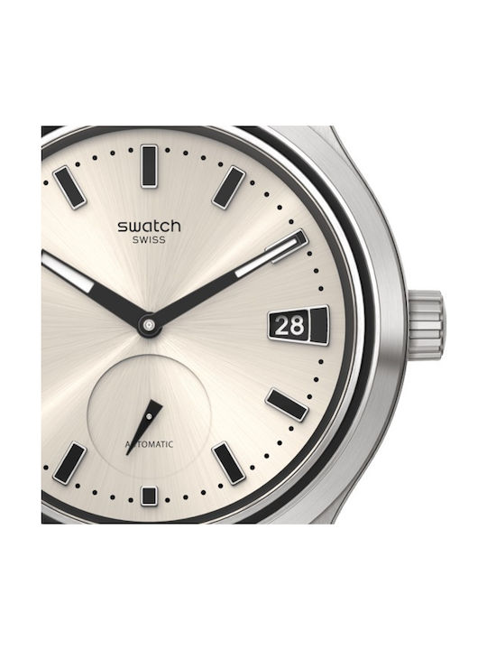 Swatch Непобедимо Мъжко часовник 42mm Хронограф Автоматичен с Черна кожена каишка
