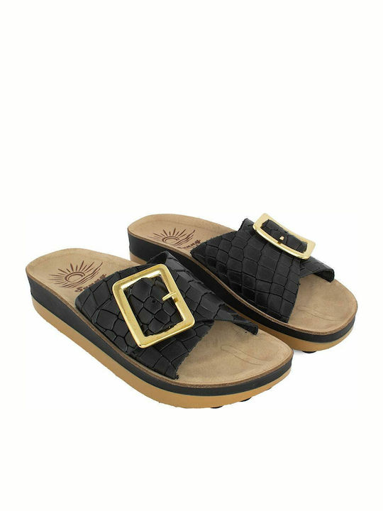Lisa 35 Leather Women's Flat Sandals Anatomic in Black Color