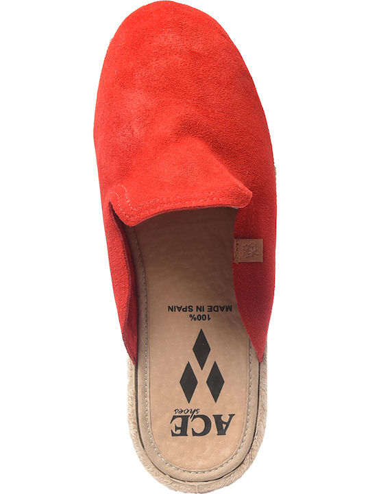 453-21005 Flat Suede Mules in Red Color