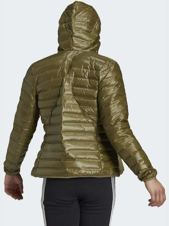 Adidas Varilite Down Kurz Damen Puffer Jacke für Winter Khaki