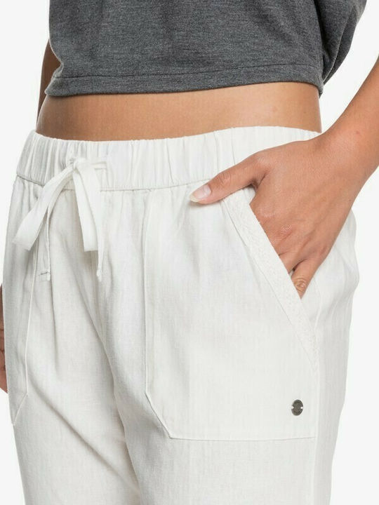 On The Seashore Women's Fabric Capri Trousers Regular Fit White