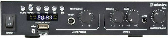 Adastra A22 Integrated PA Amplifier 2 Channels 55W/8Ω Equipped with USB/FM/Bluetooth Black
