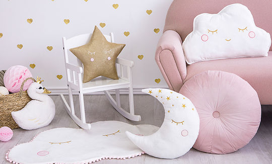 PartyDeco Διακοσμητικό Μαξιλάρι Κούνιας Φεγγάρι Λευκό 39x40cm