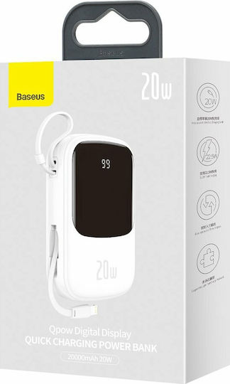 Baseus Qpow Pro Power Bank 20000mAh 20W with USB-A Port and USB-C Port White