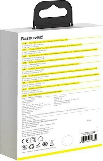 Baseus с USB-C порт и кабел USB-C - Lightning 18W Power Delivery Черен (TZCCFS-F01)