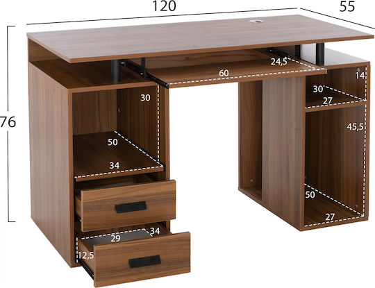 Birou De Calculatoare Status Din Lemn Nuc 120x55x76cm