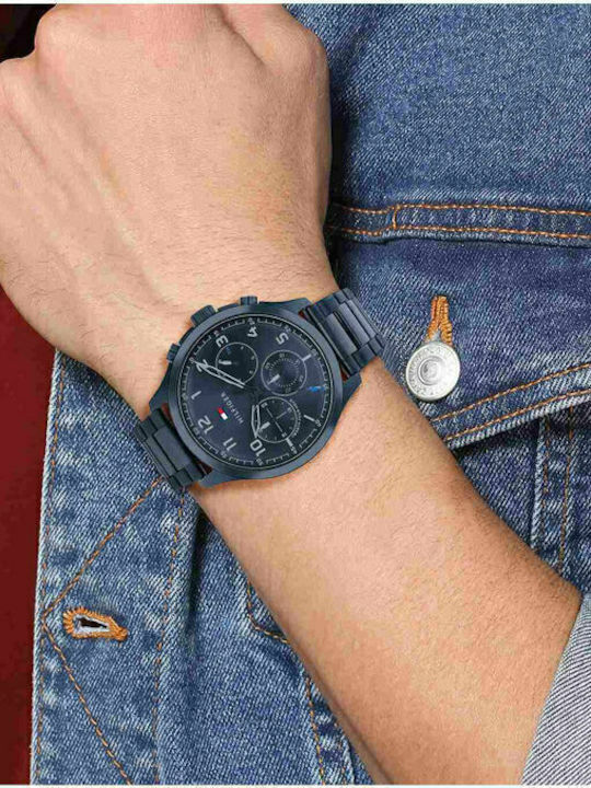Tommy Hilfiger Asher Men's Watch 44mm Chronograph Battery with Blue Metal Bracelet