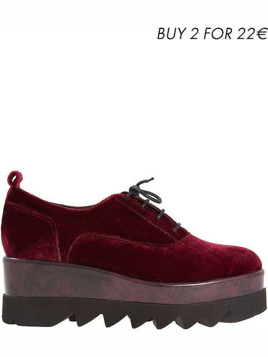 Keep Fred Nine Bordeaux Women's Flatform Oxfords Red BBD-503-BORDO