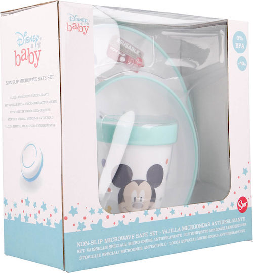 Stor Σετ Φαγητού Mickey Mouse από Πλαστικό με Αντιολισθητική Βάση Γαλάζιο 3τμχ